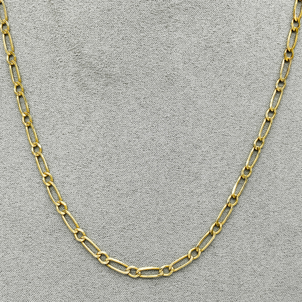 Cadena Eslabón corto y Largo 58 cm, Ancho 3.5 mm, Oro 10k