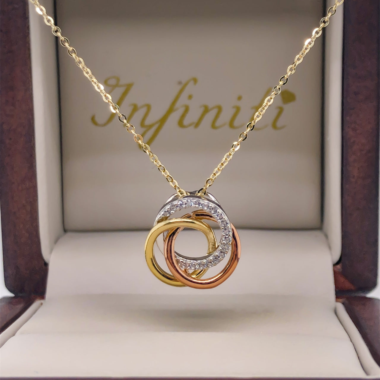 Gargantilla Oro Florentino 10k, con Dije Cí­rculos con Zirconias, Largo 45 cm - Infiniti Joyas