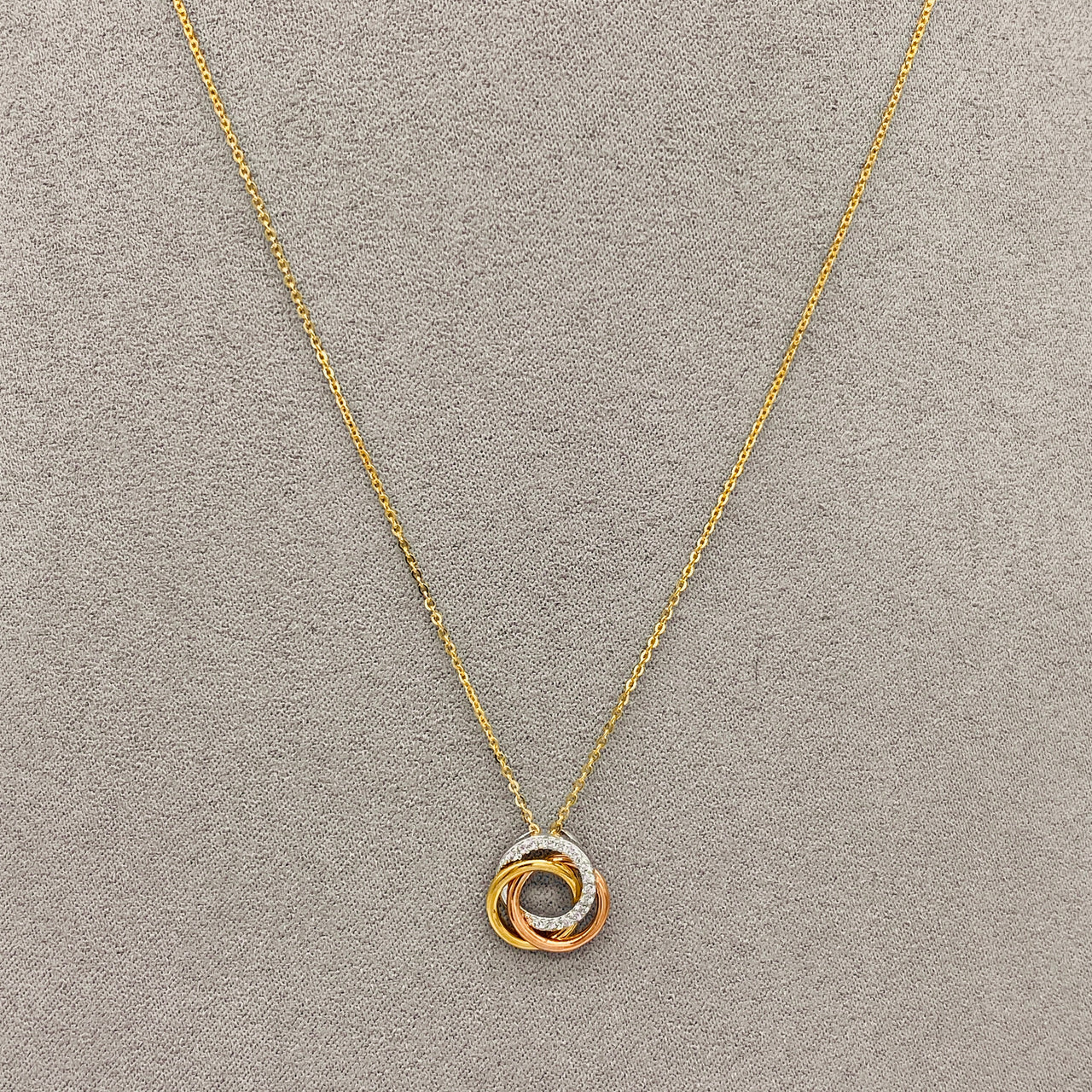 Gargantilla Oro Florentino 10k, con Dije Cí­rculos con Zirconias, Largo 45 cm