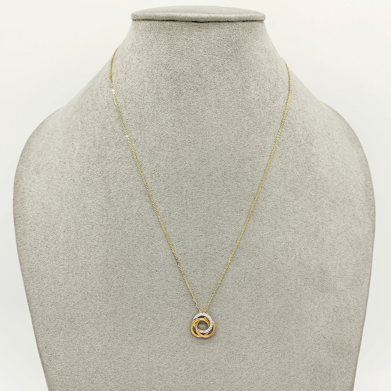 Gargantilla Oro Florentino 10k, con Dije Cí­rculos con Zirconias, Largo 45 cm