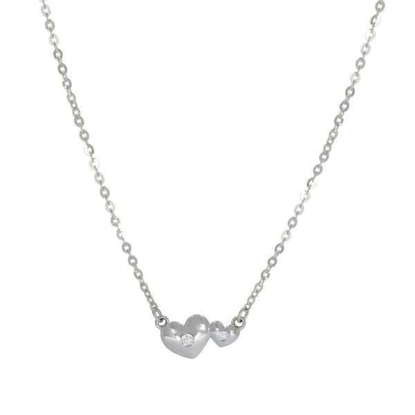 Gargantilla Oro Blanco 14k, Par de Corazones con Zirconia, Cadena 45 cm Larg - Infiniti Joyas