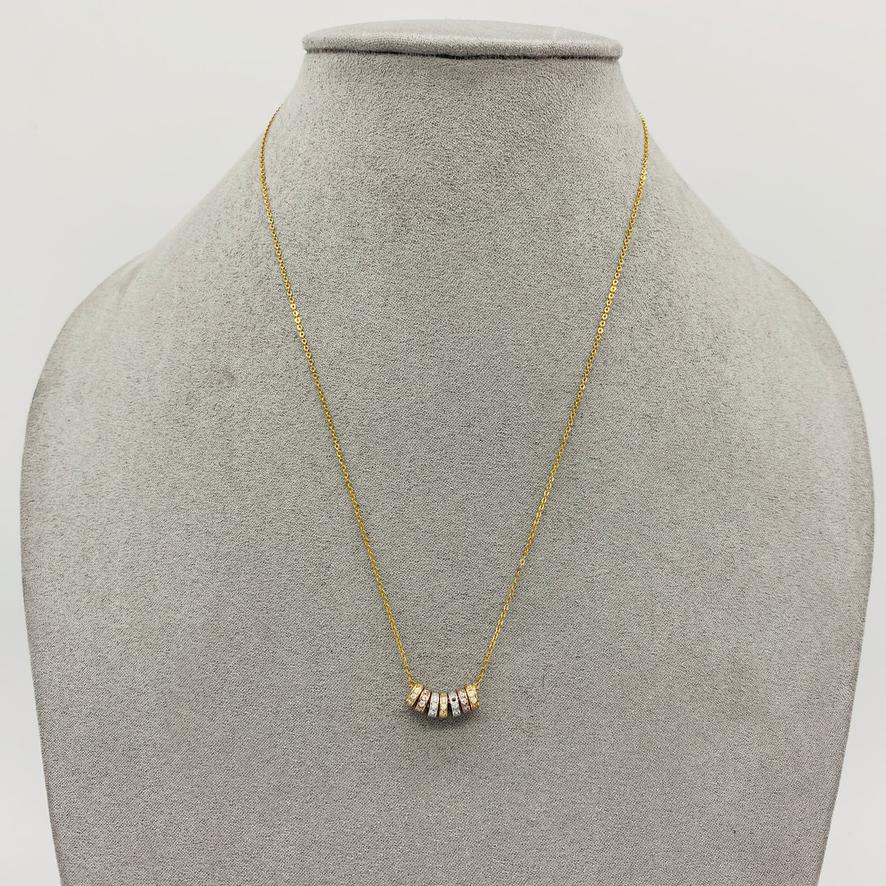 Gargantilla Oro Florentino 10k - Aros de la Suerte con Zirconias 45 cm Largo