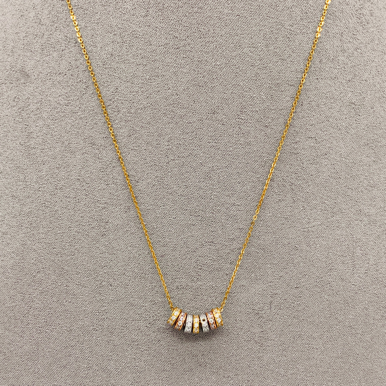 Gargantilla Oro Florentino 10k - Aros de la Suerte con Zirconias 45 cm Largo