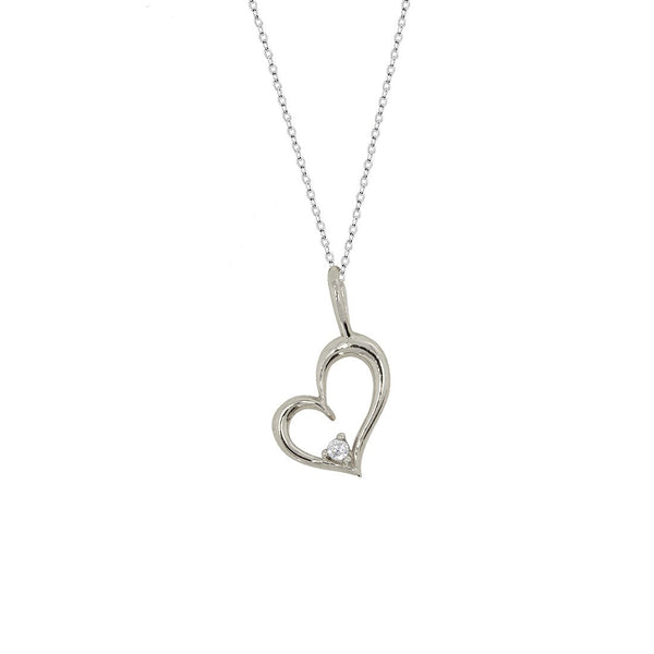 Gargantilla Oro Blanco 14k, Corazón con Zirconia Solitaria, Cadena 45 cm Largo - Infiniti Joyas