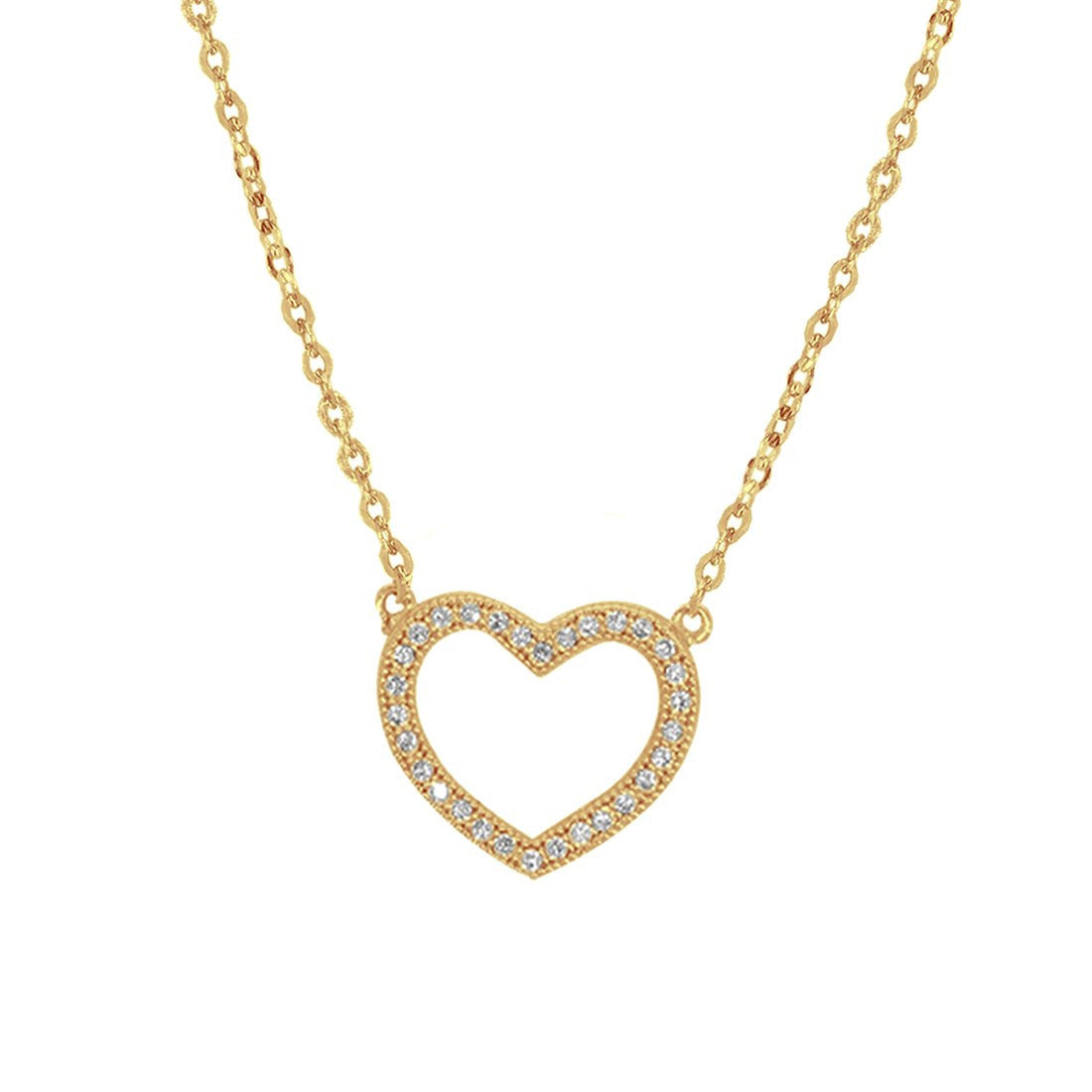 Gargantilla Oro 14k, Corazón con Zirconia, Cadena 45 cm Largo - Infiniti Joyas