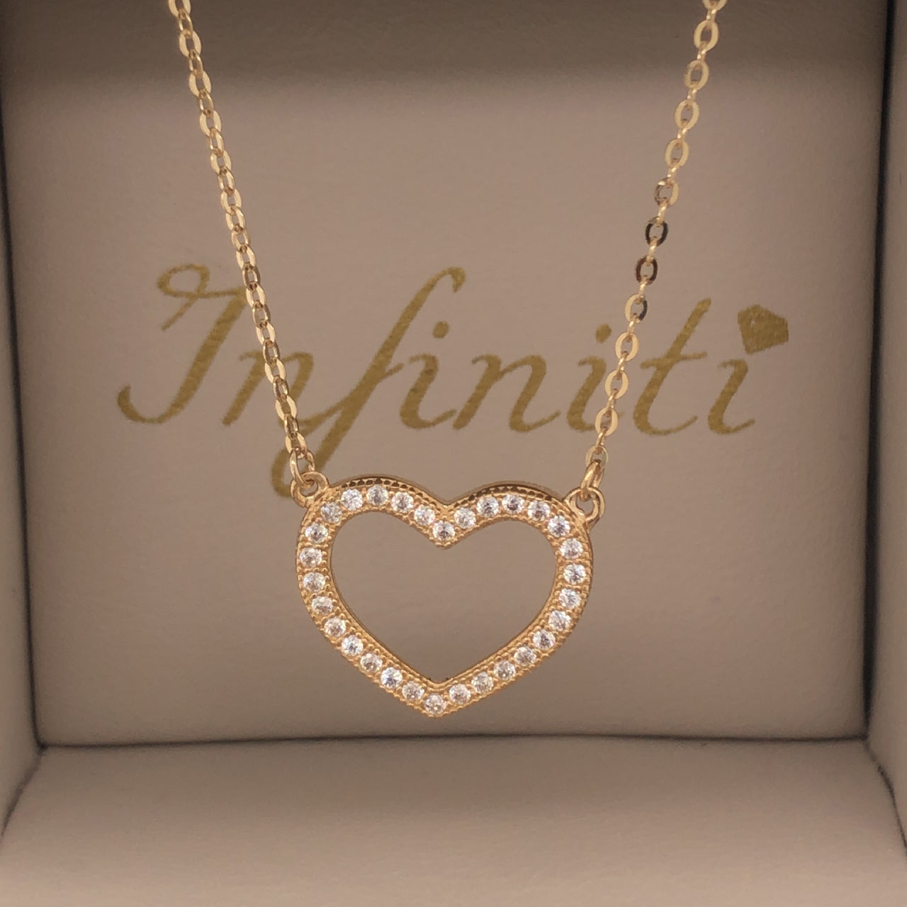 Gargantilla Oro 14k, Corazón con Zirconia, Cadena 45 cm Largo