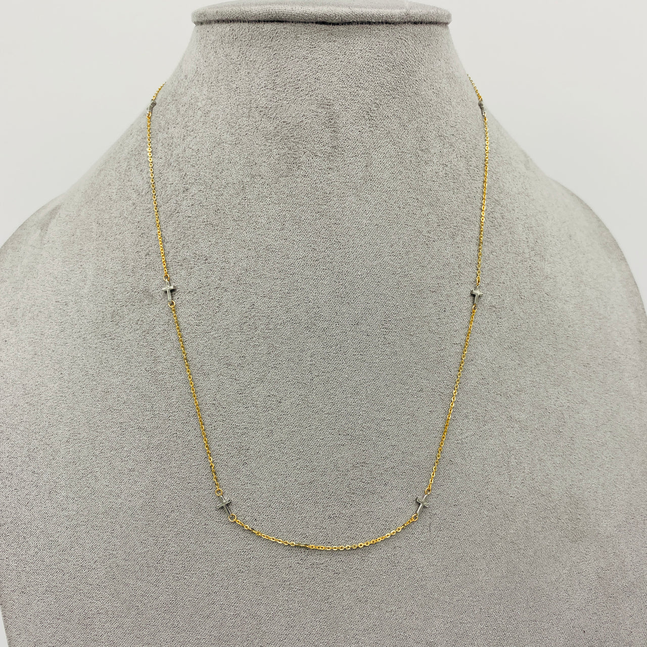 Gargantilla Oro 10k, con Dijes de Cruces Lisa Oro Blanco, 45 cm Largo