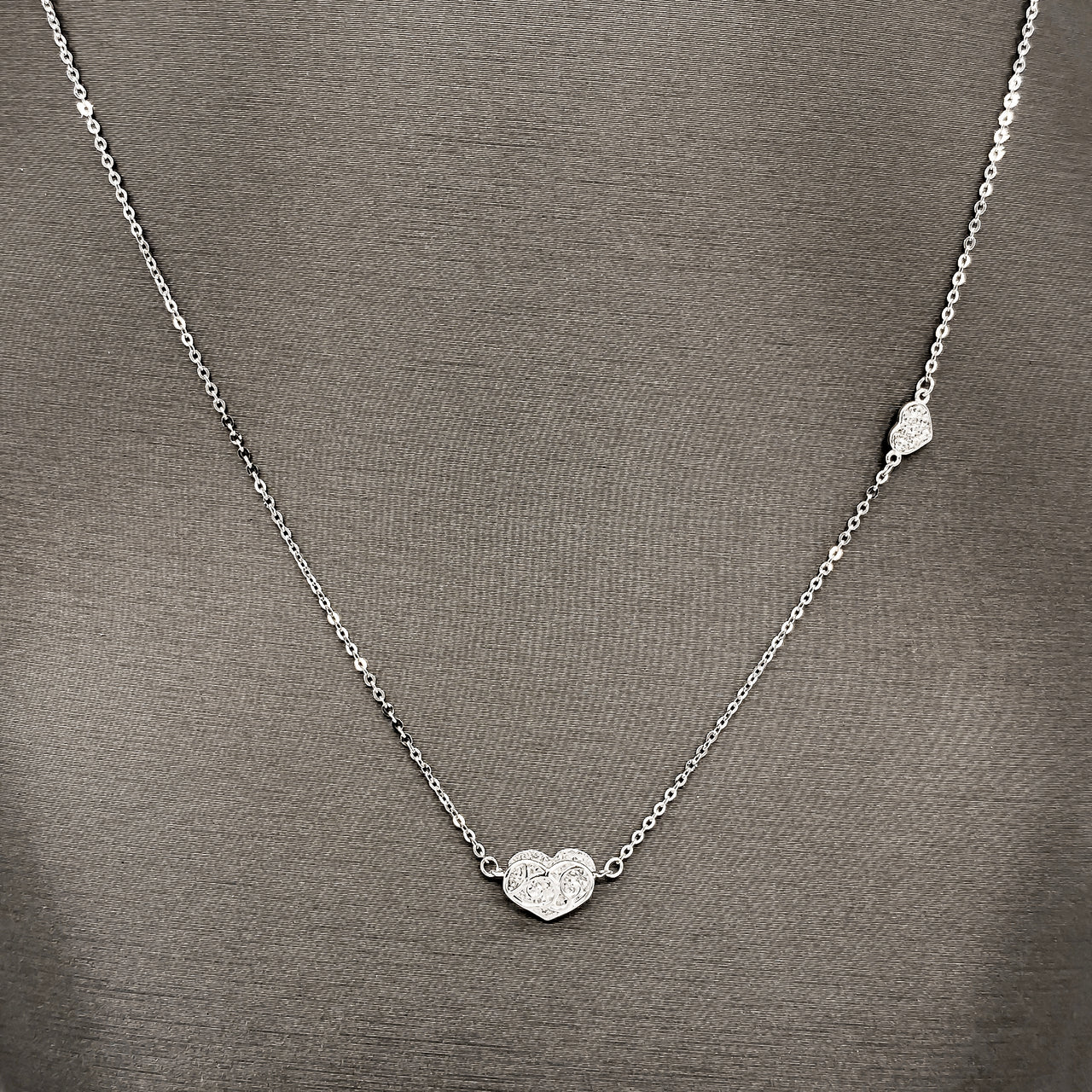 Gargantilla Oro Blanco 10k, con Dije Corazón, 45 cm Largo