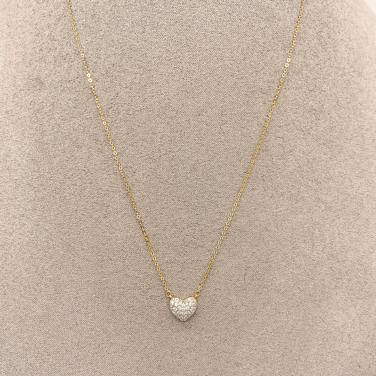 Gargantilla Oro 10k, con Dije de Corazón con Zirconias, 45 cm Largo