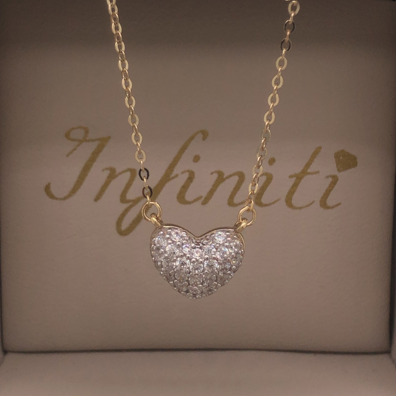 Gargantilla Oro 10k, con Dije de Corazón con Zirconias, 45 cm Largo