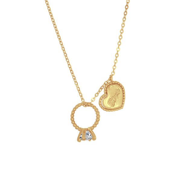 Gargantilla Oro 10k, Corazón y Anillo con Zirconia, 45 cm Largo