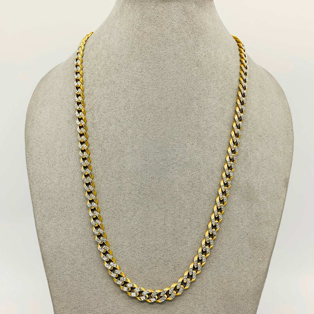 Cadena Oro 14k - Cubana Cerrada Diamantada de 60 cm, Ancho 8.2 mm