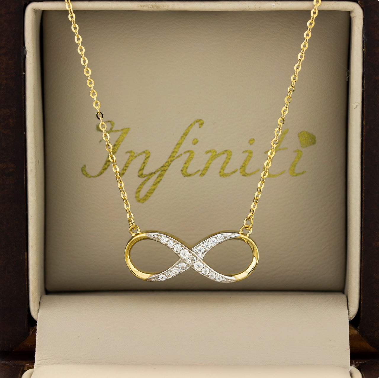 Gargantilla Oro 10k, con Dije Infinito y Zirconias, 45 cm Largo
