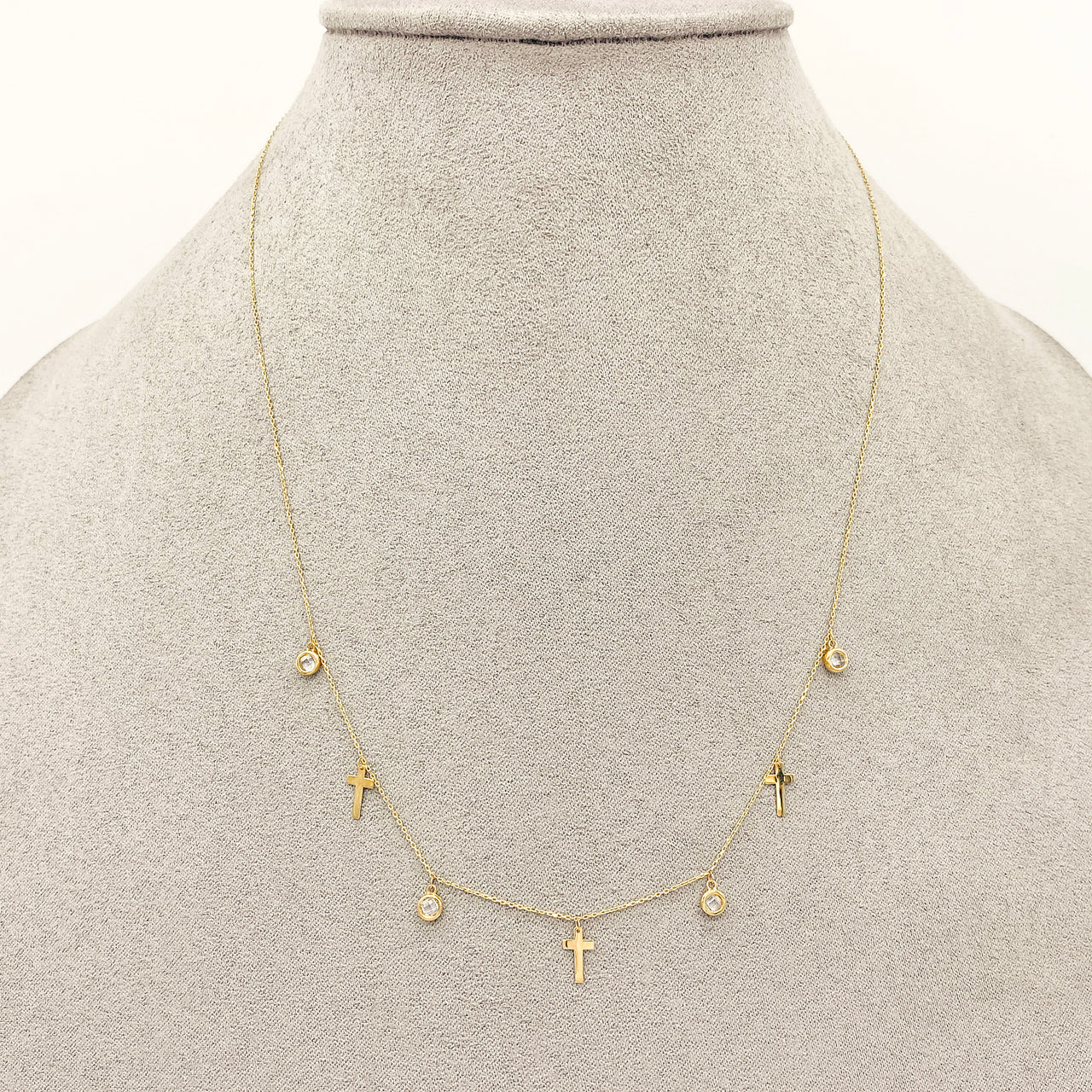 Gargantilla Oro 14k - Cruces y Zirconias Colgantes 43-45 cm Largo
