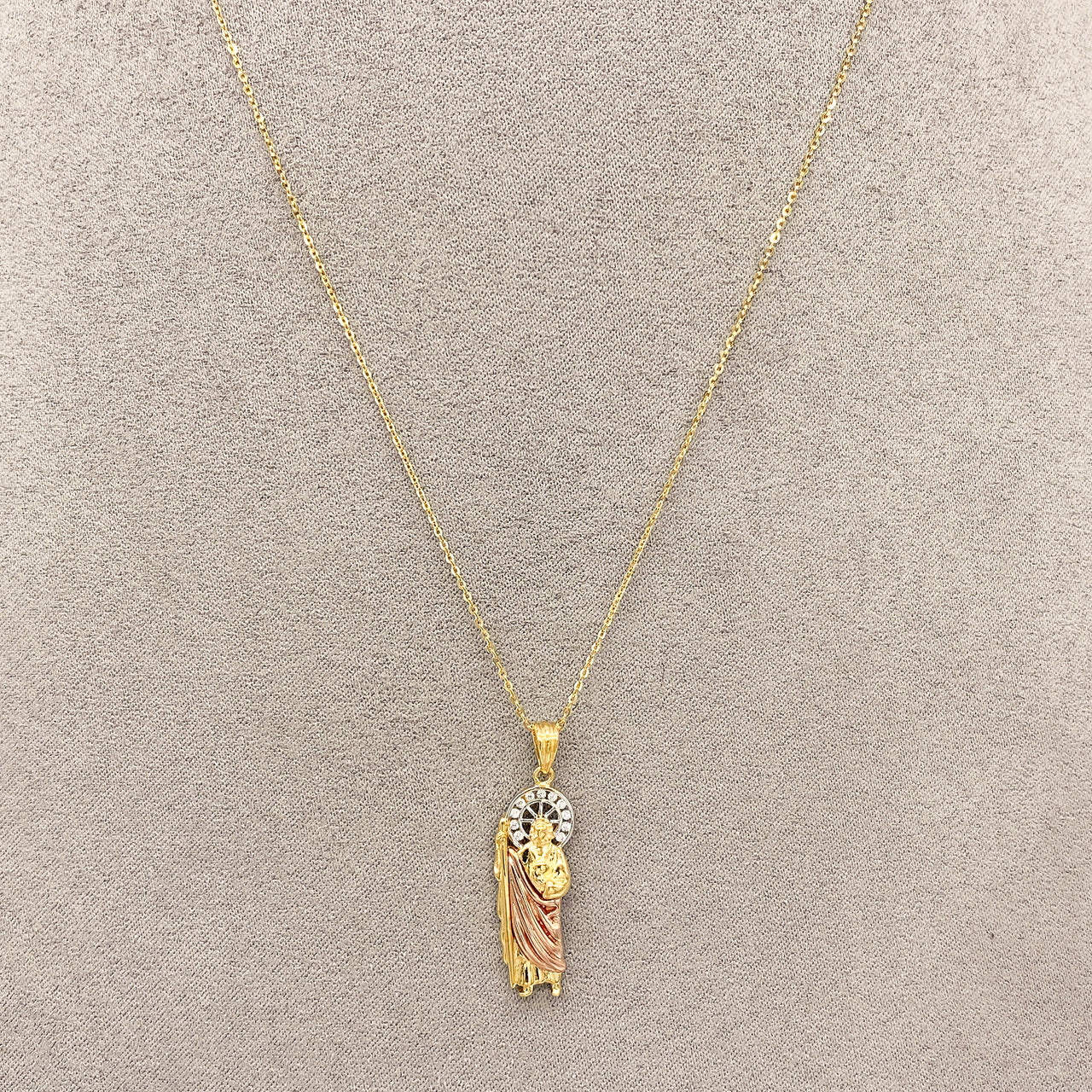 Cadena Oro 10k de 45 cm de Largo, San Judas Tadeo Oro Florentino, 4 cm alto, Largo 0.9 mm