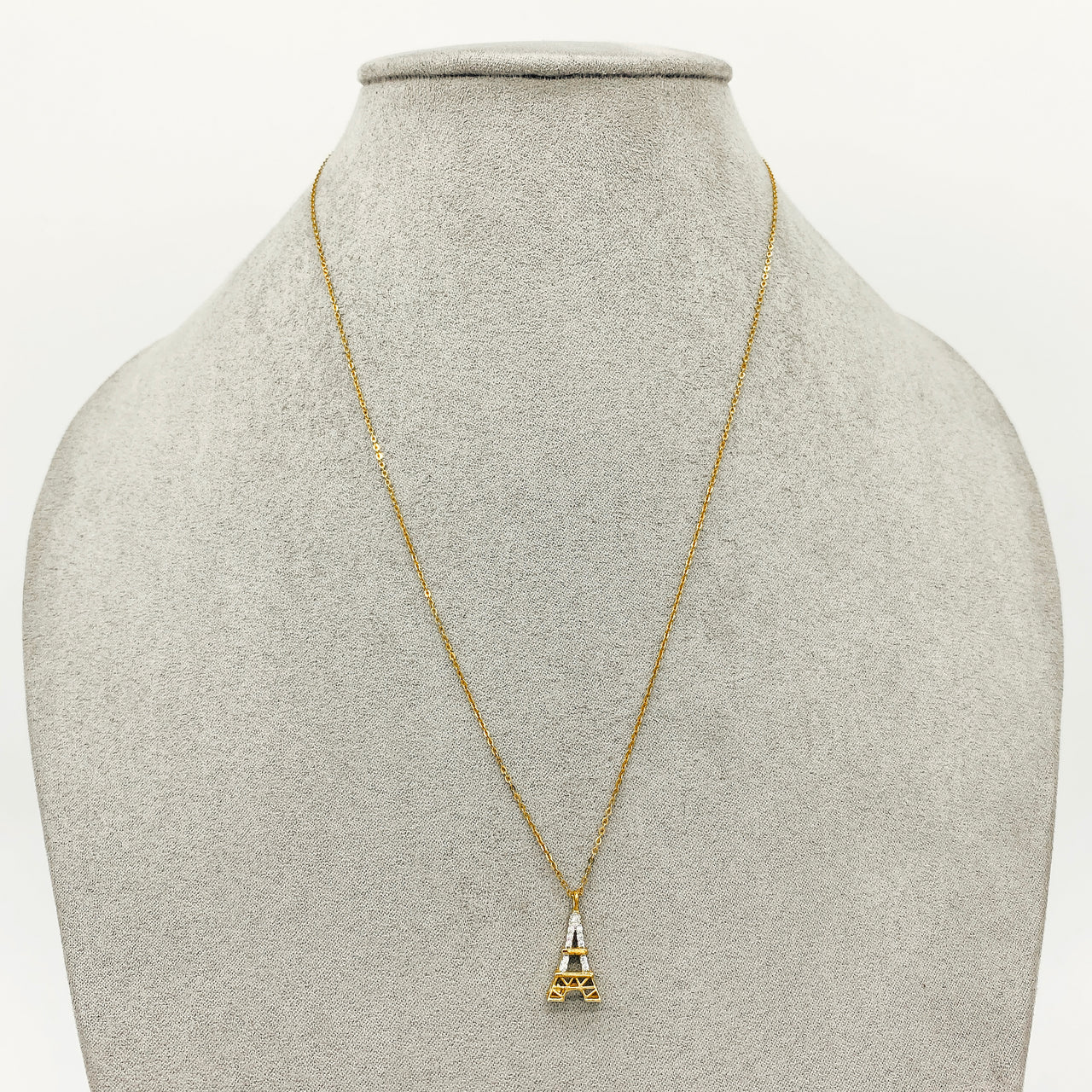 Gargantilla Oro 10k, con Dije Torre Eiffel con Zirconias, 45 cm Largo