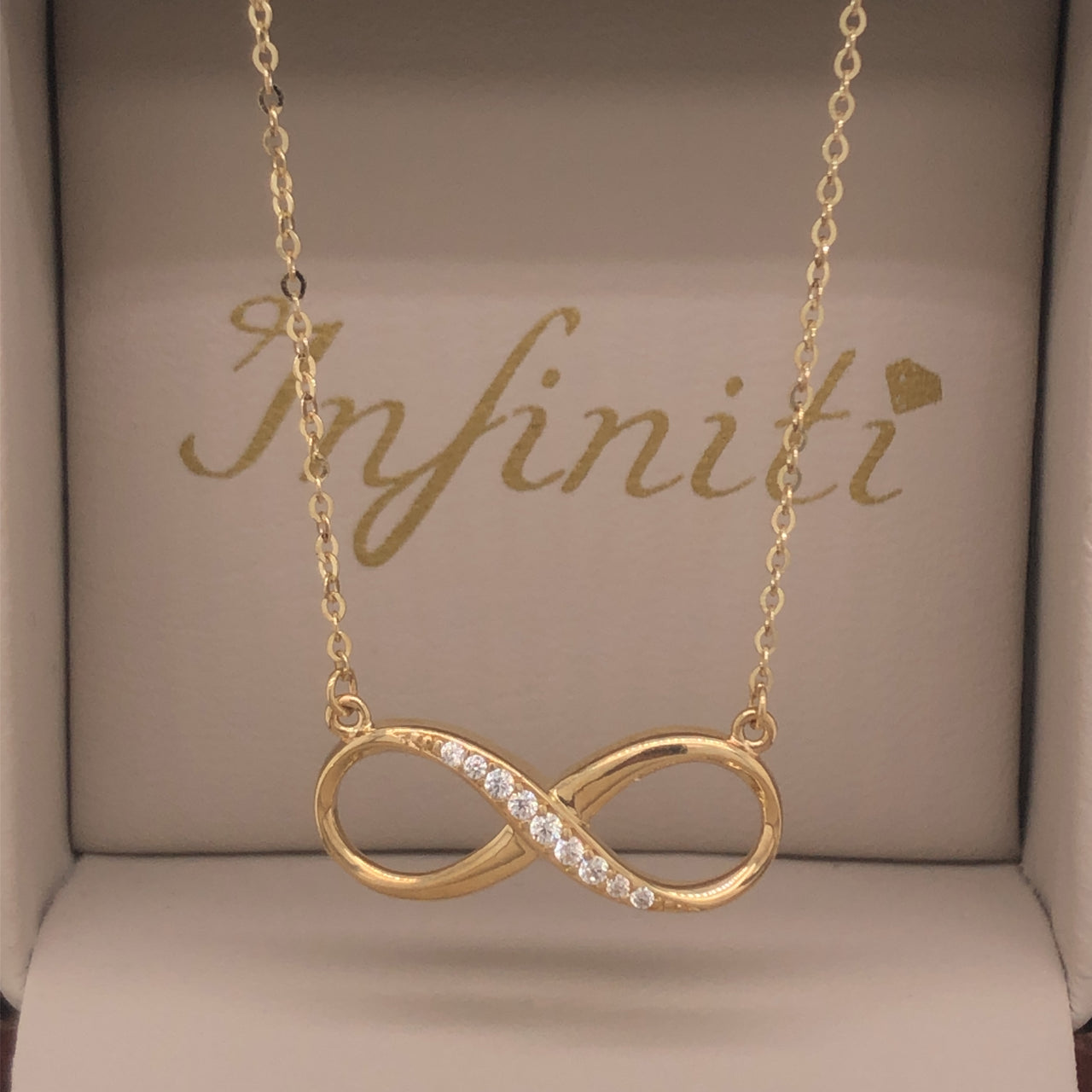 Gargantilla Oro Amarillo 10k, con Dije Infinito con Zirconias, 45 cm Largo