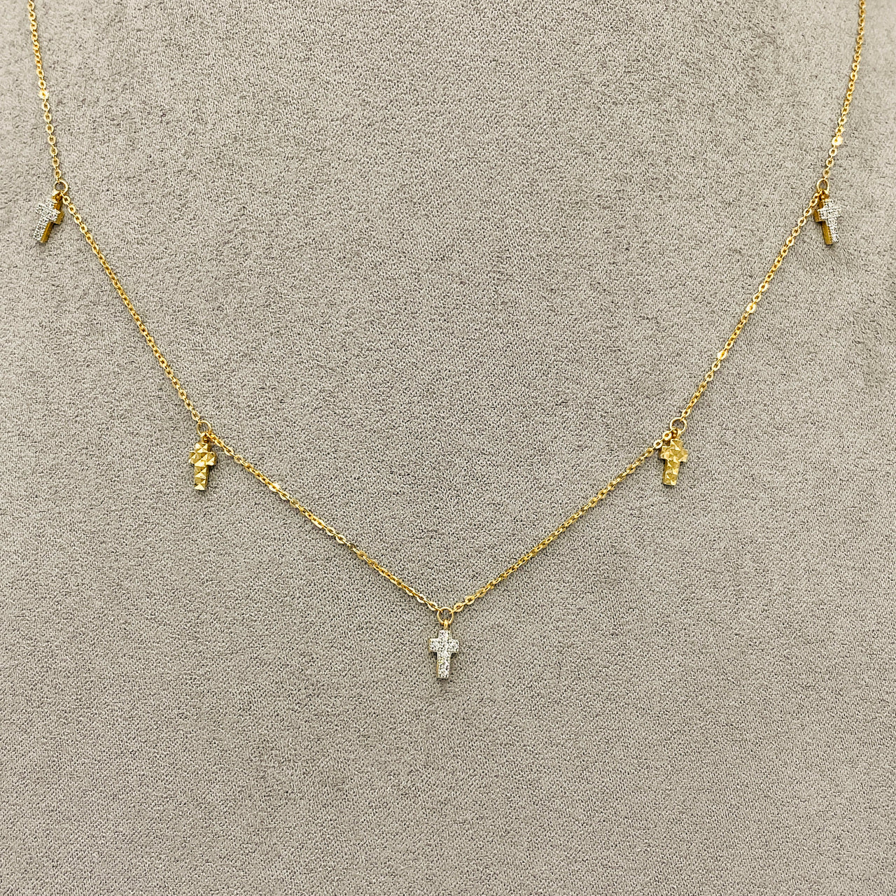 Gargantilla Oro 10k, con Dijes de Cruces de 8 mm, 45 cm Largo