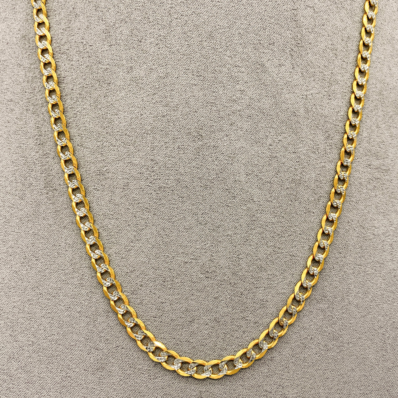 Cadena Barbado Oro 10k, con Acabado Platinado, 55 cm de Largo, 5 mm de Ancho