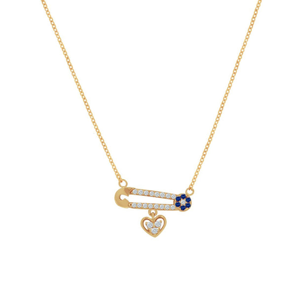 Gargantilla Oro 10k, Segurito con Corazón y Zirconias, Cadena 45 cm Largo - Infiniti Joyas