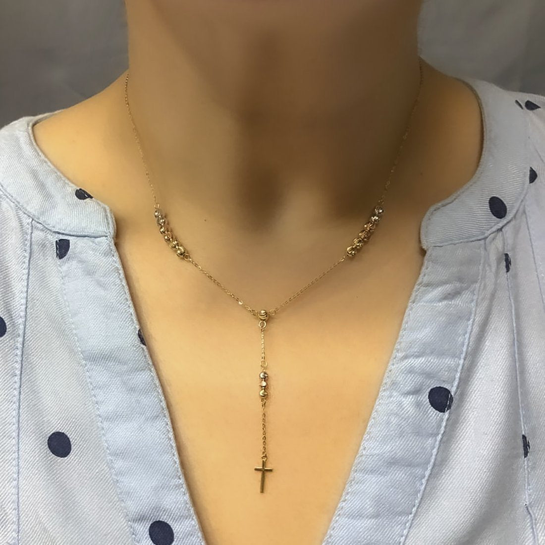 Rosario Oro 10k, Florentino con Largo de 45 cm + 5.5 cm de Cruz - Infiniti Joyas