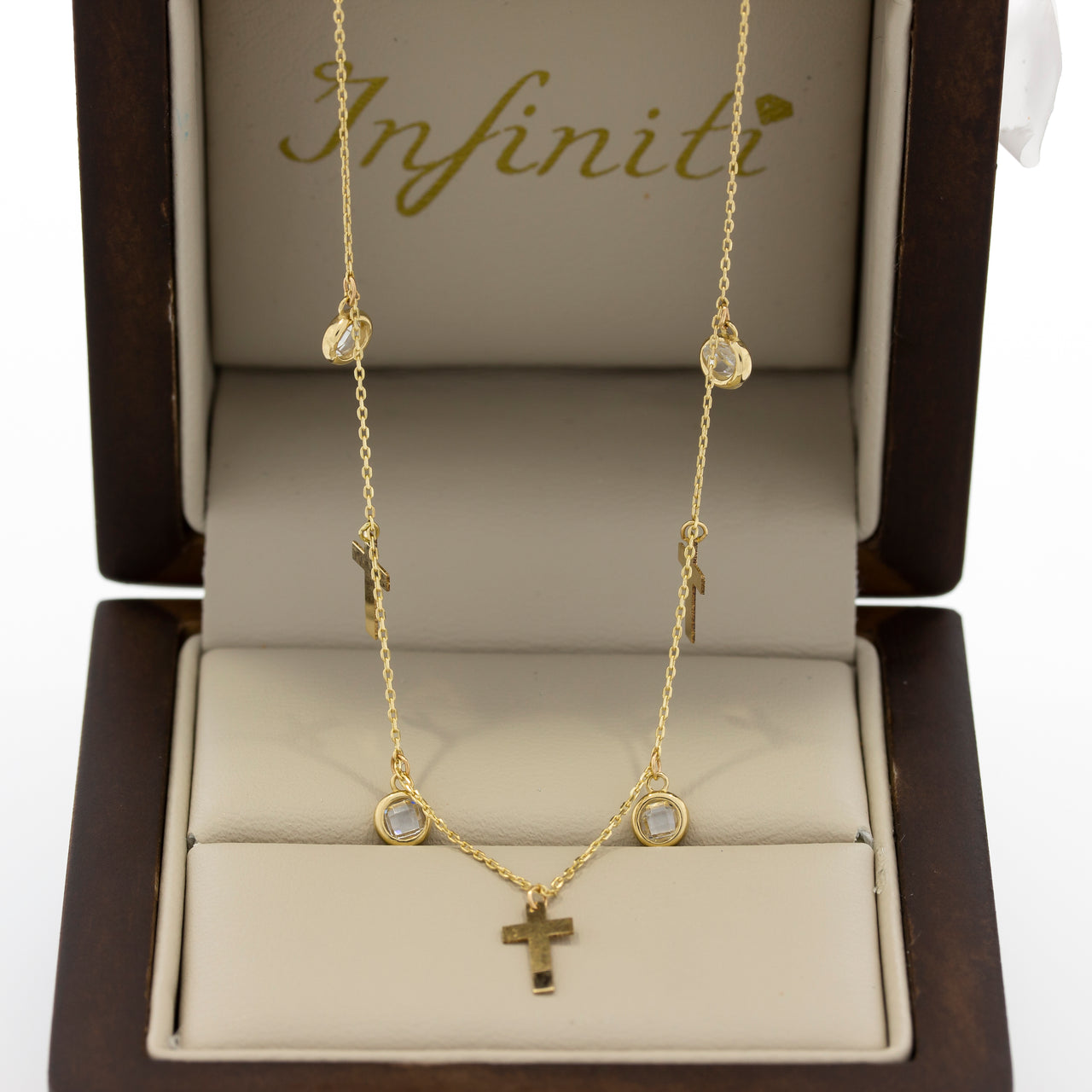 Gargantilla Oro 14k - Cruces con Zirconias Colgando, 44 cm