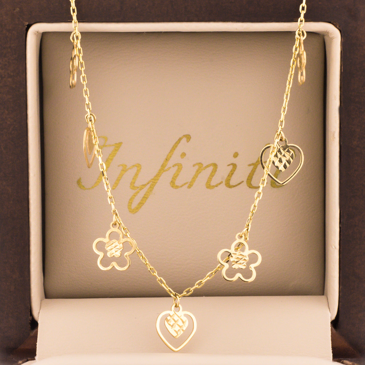 Gargantilla Oro 14k - Flores - Corazones Ajustable 42-45 cm Largo