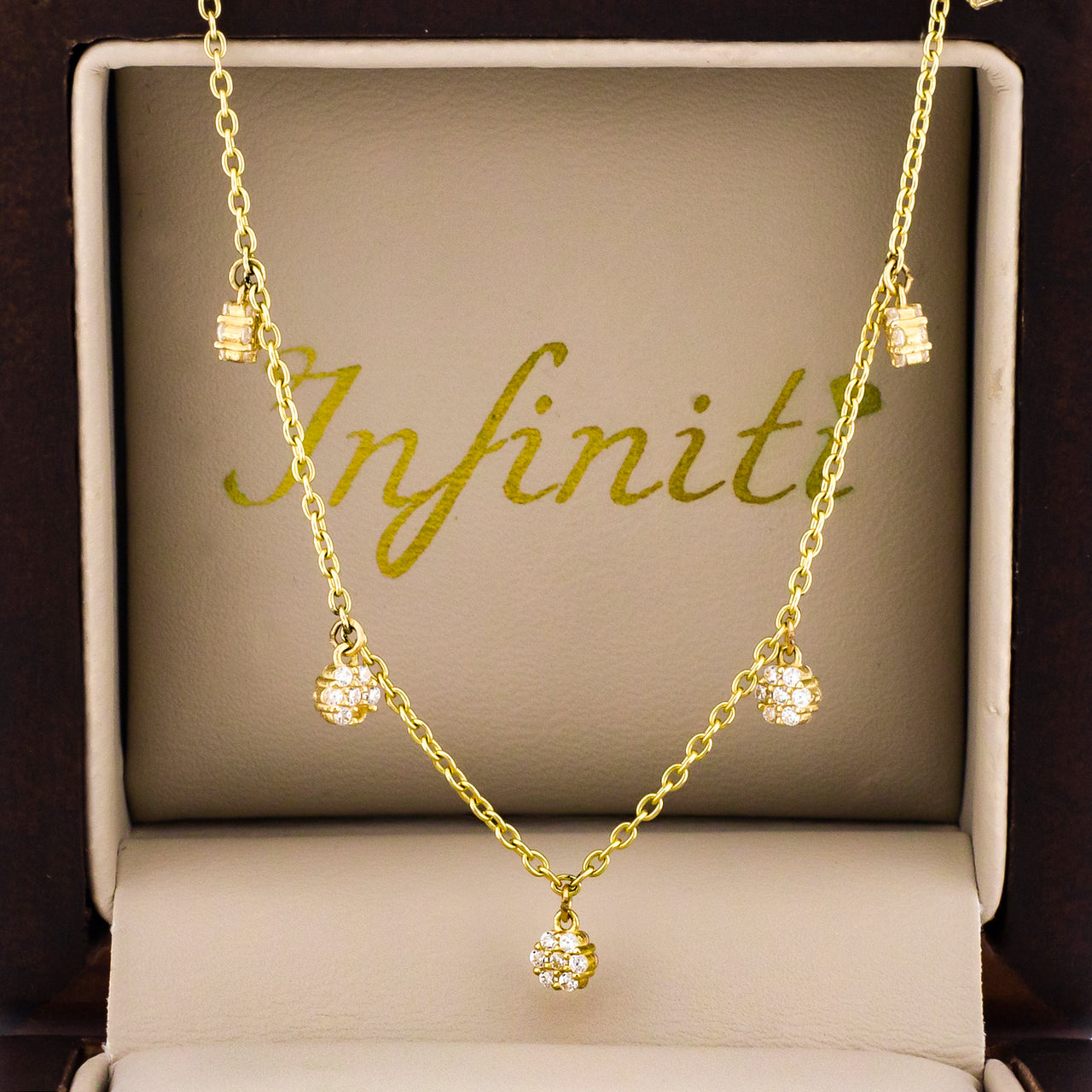 Gargantilla Oro 14k - Flores de Zirconias Ajustable 42-45 cm Largo