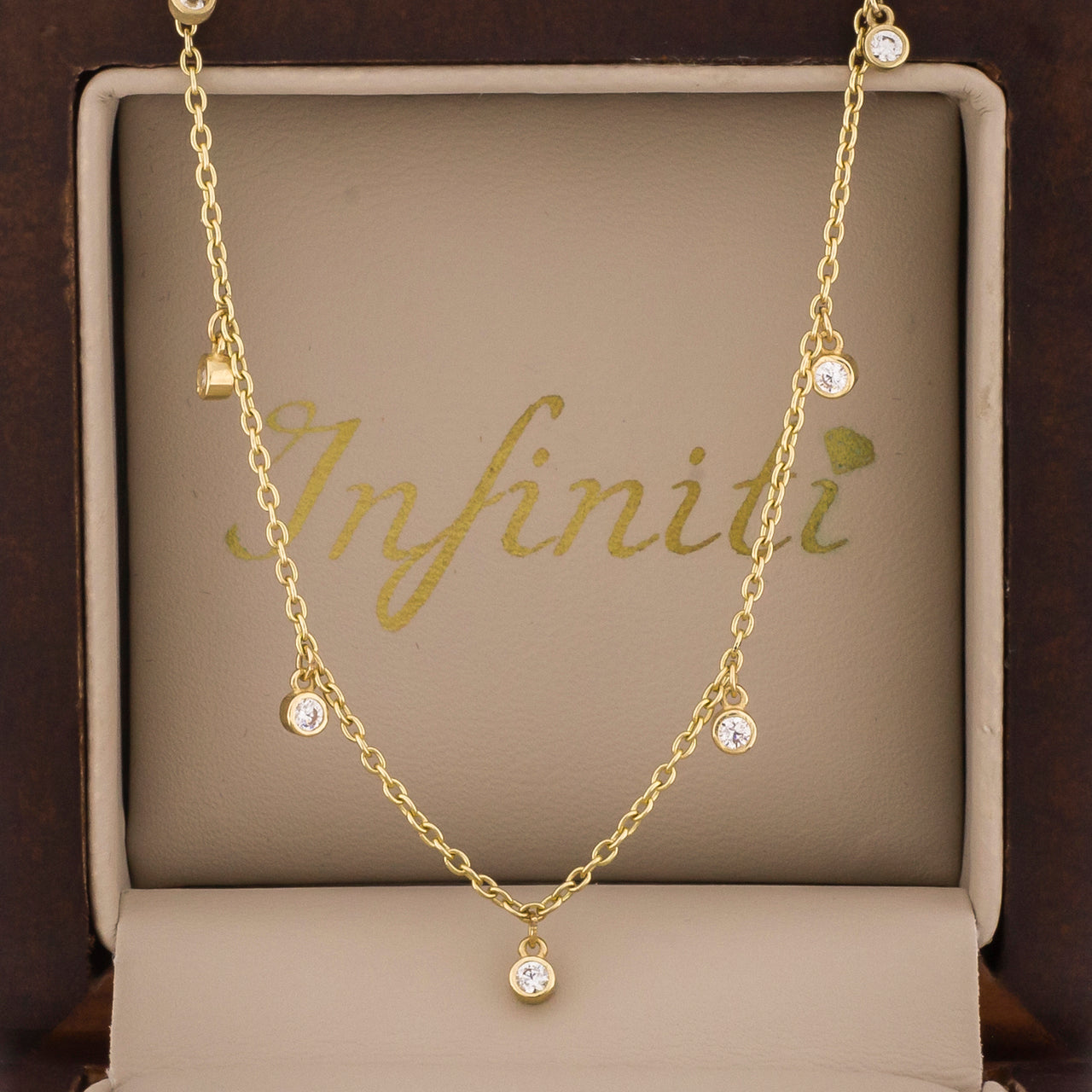 Gargantilla Oro 14k - Bolas Colgando de Zirconias Ajustable 42-45 cm Largo