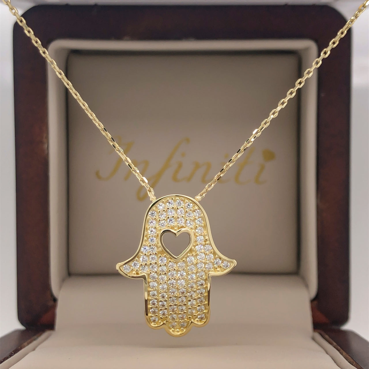 Gargantilla Mano de Fátima con Zirconia - Oro 10k