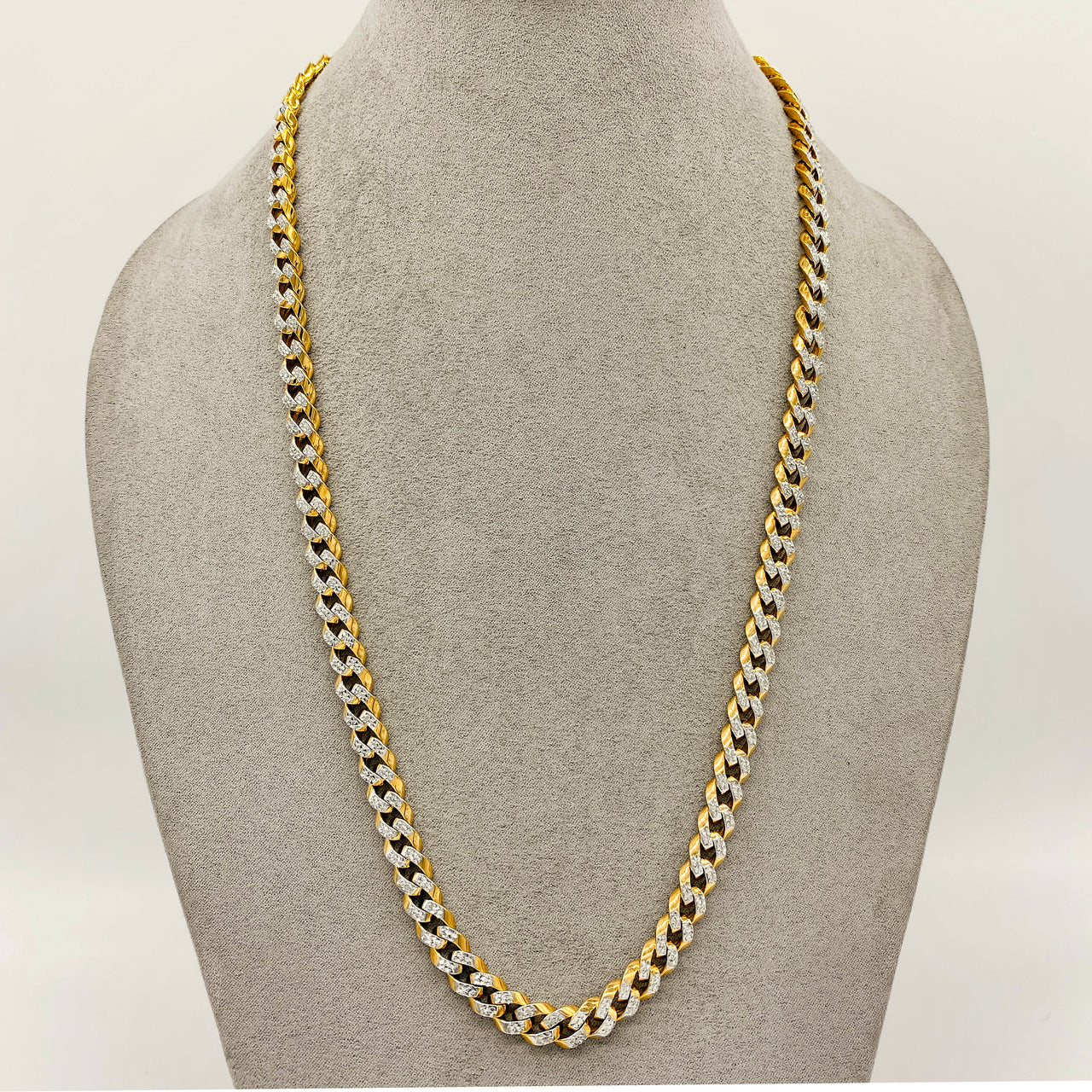 Cadena Oro 10k Cubano diamantada  de 60 cm, Ancho 8 mm