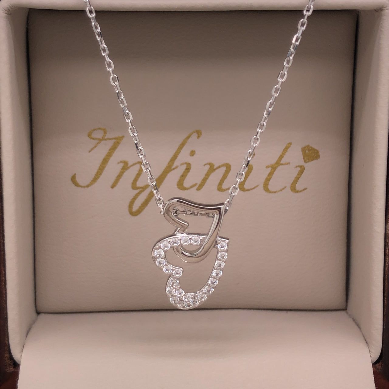 Gargantilla Oro Blanco 10k - Corazones con Zirconias