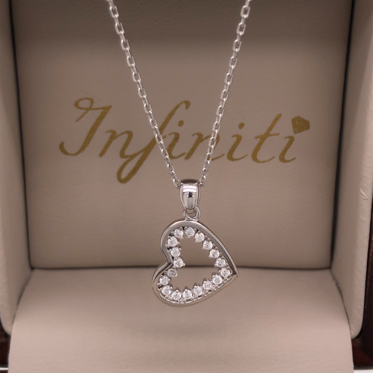 Gargantilla Oro Blanco 10k - Corazón con Zirconias