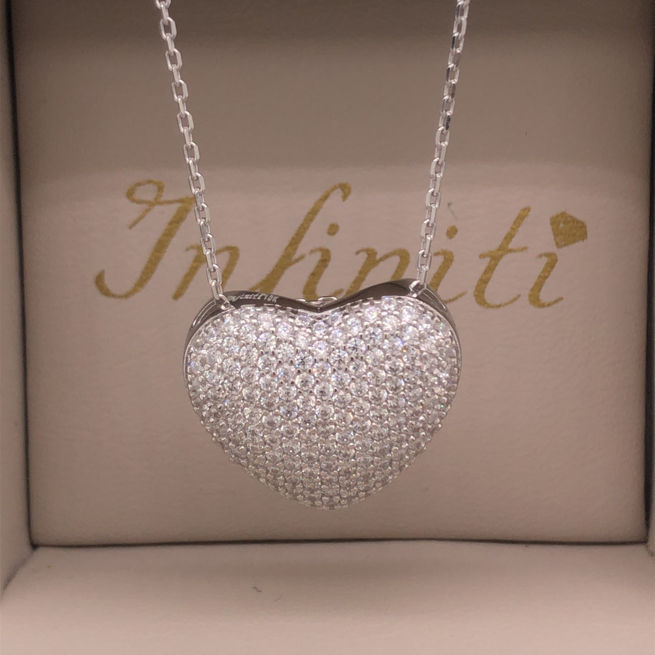 Gargantilla Oro Blanco 10k - Corazón con Zirconias