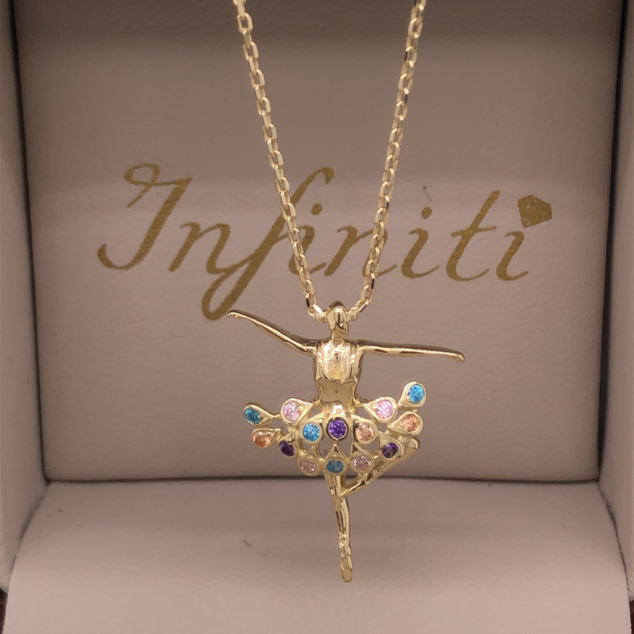 Gargantilla Oro 10k - Bailarina con Zirconias de Colores