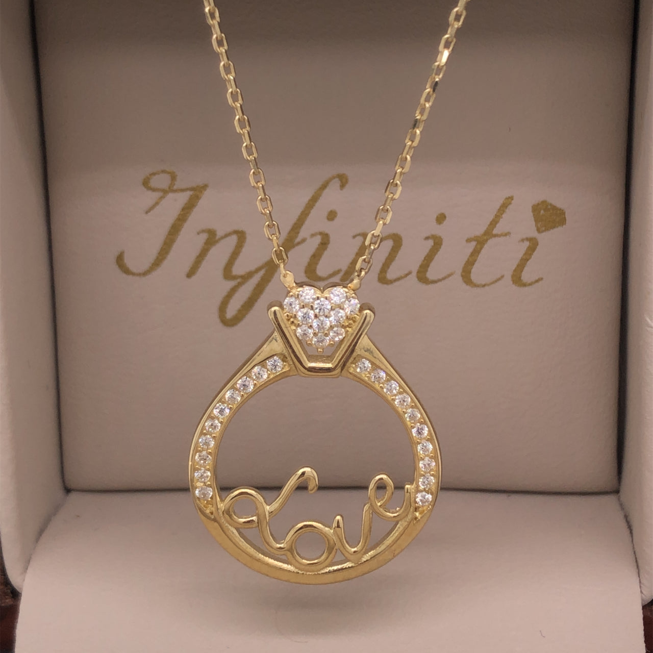 Gargantilla Oro 10k - Anillo Love con Zirconias