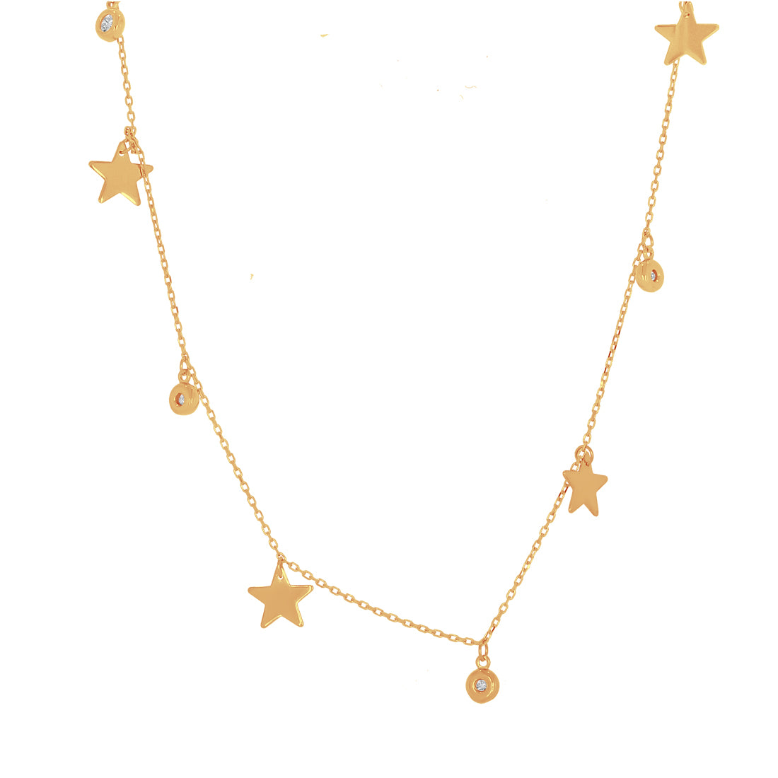 Cadena Oro 10k - Estrellas y Zirconias Colgando, Largo 45 cm