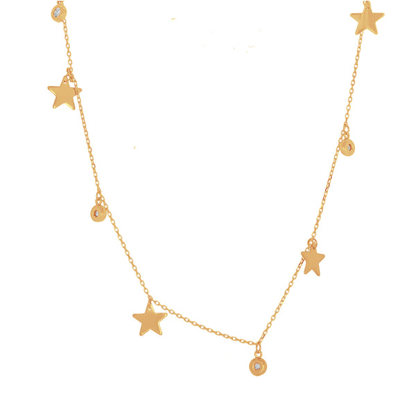 Cadena Oro 10k - Estrellas y Zirconias Colgando, Largo 45 cm