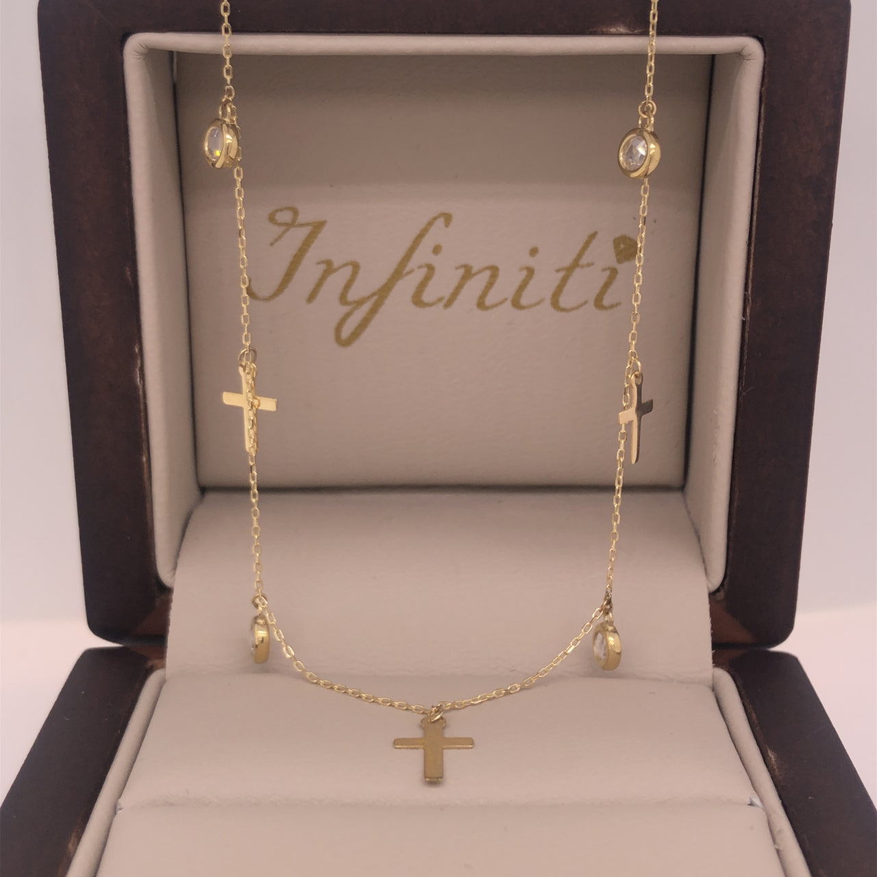 Cadena Oro 10k - Cruces y Zirconias Colgando, Largo 45 cm