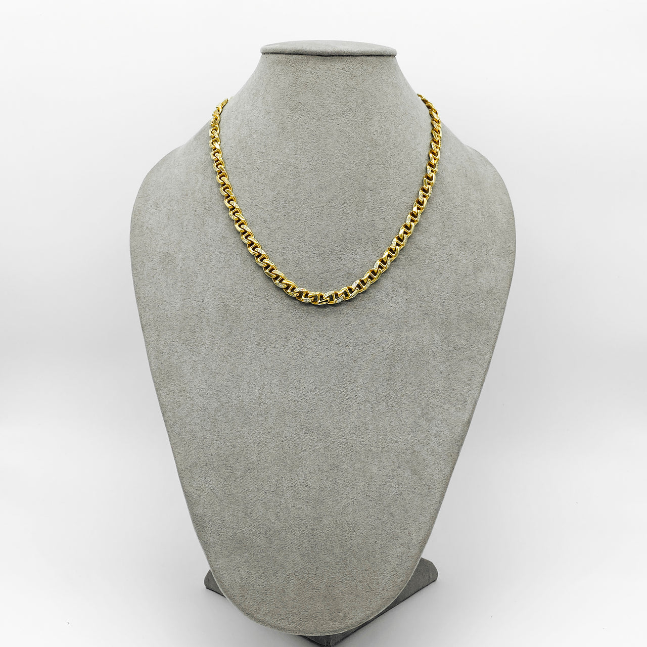 Cadena Oro 10k - Marinera con Zirconia de 45 cm, Ancho 7 mm