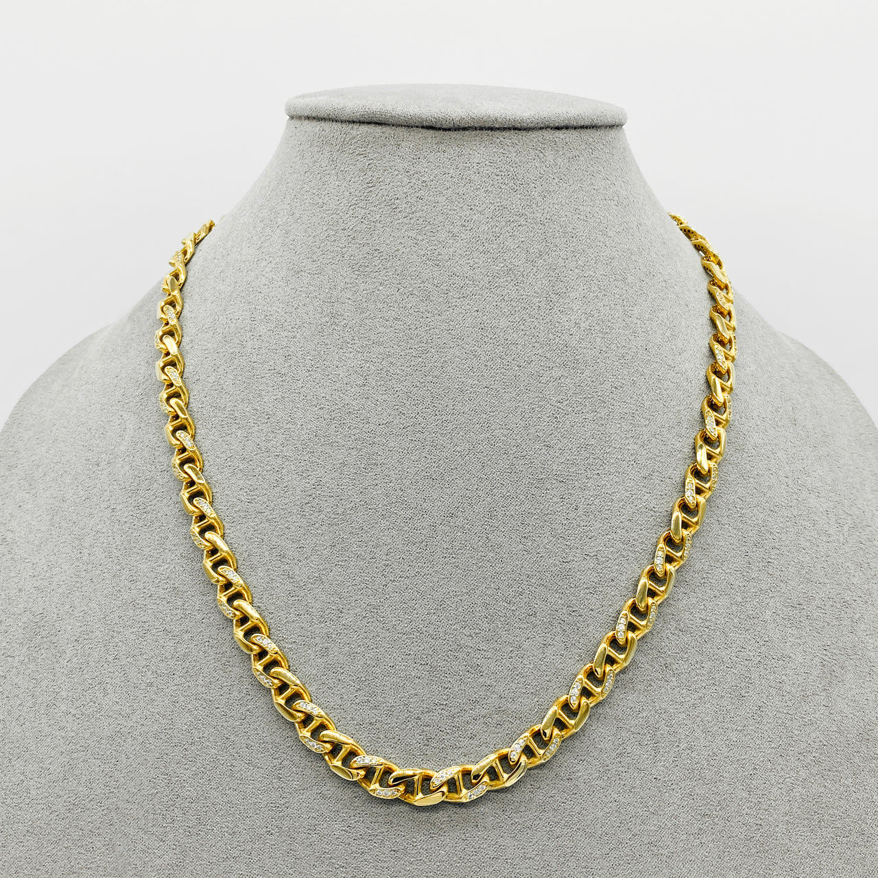 Cadena Oro 10k - Marinera con Zirconia de 45 cm, Ancho 7 mm