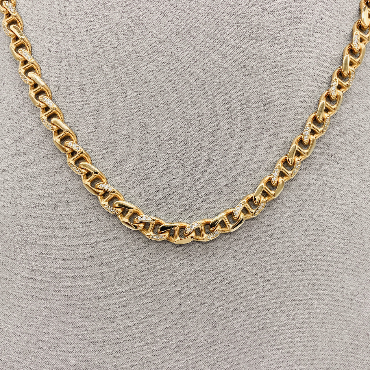Cadena Oro 10k - Marinera con Zirconia de 45 cm, Ancho 7 mm