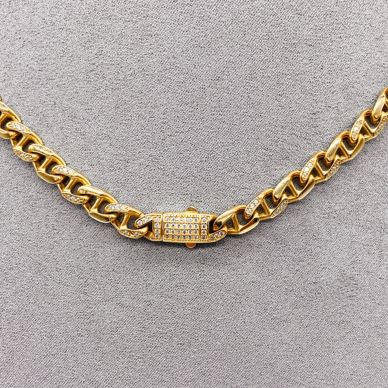 Cadena Oro 10k - Marinera con Zirconia de 45 cm, Ancho 7 mm