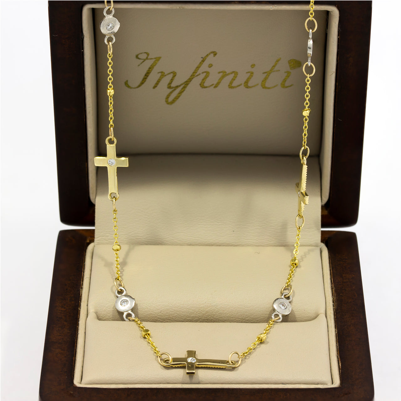 Gargantilla Oro 10k - Cruces y Zirconias, Largo 45 cm