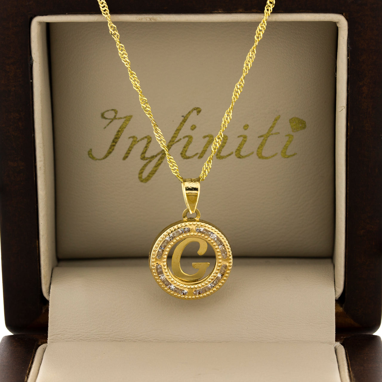 Dije con Cadena Oro 10k - Letras Abecedario con Zirconias