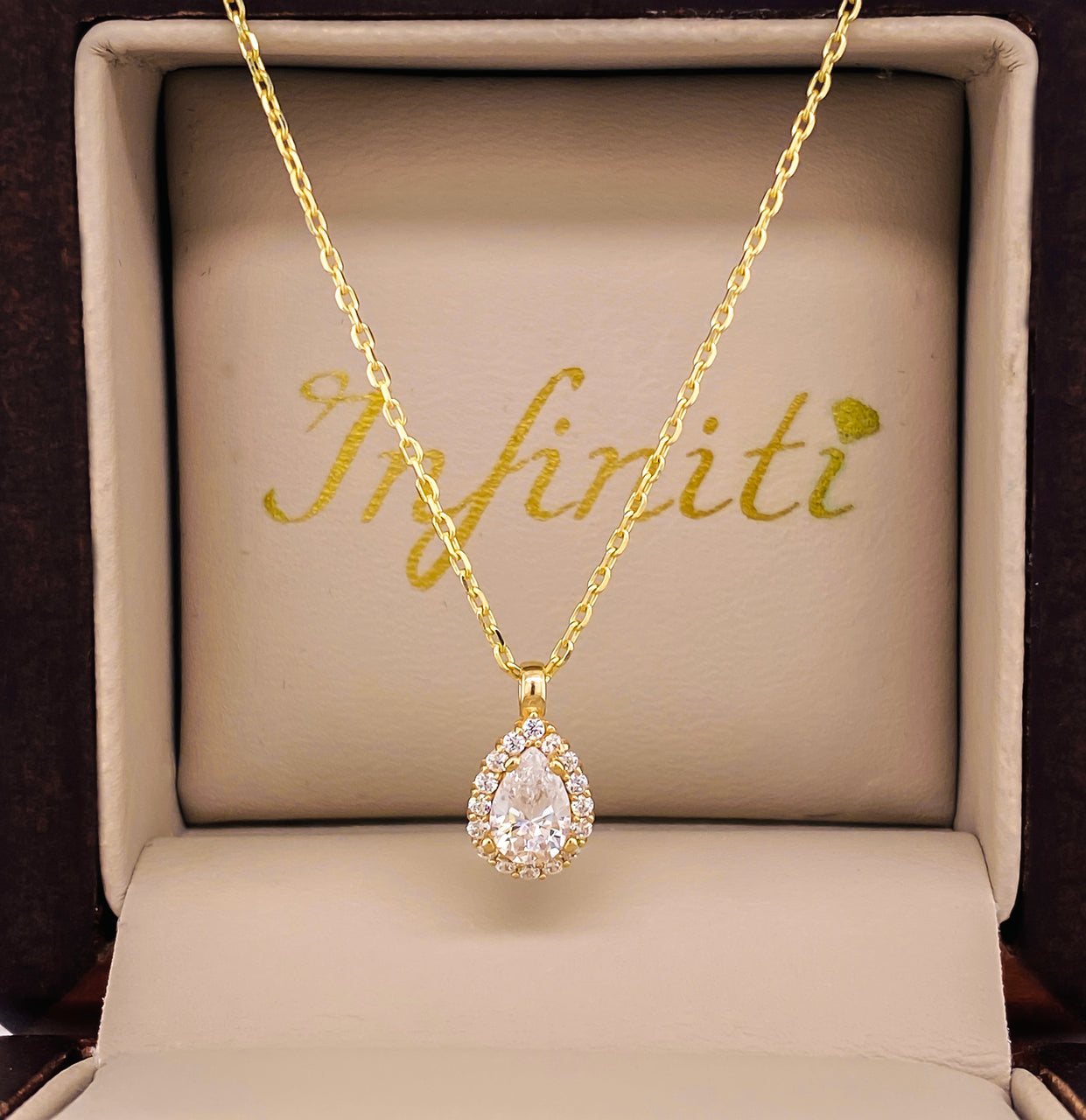 Gargantilla Oro 10k - Dije Gota Halo con Zirconias