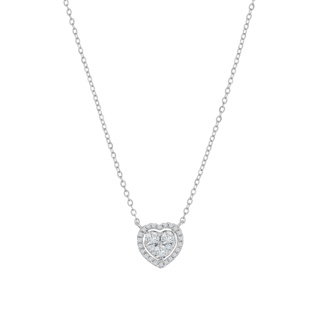 Gargantilla Oro Blanco 14k - Corazón con Diamantes 33 Puntos Totales