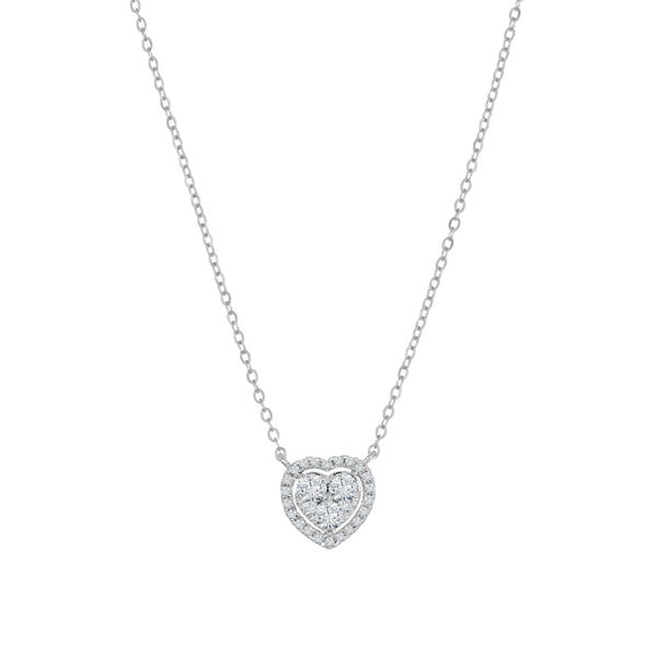 Gargantilla Oro Blanco 14k - Corazón con Diamantes 33 Puntos Totales
