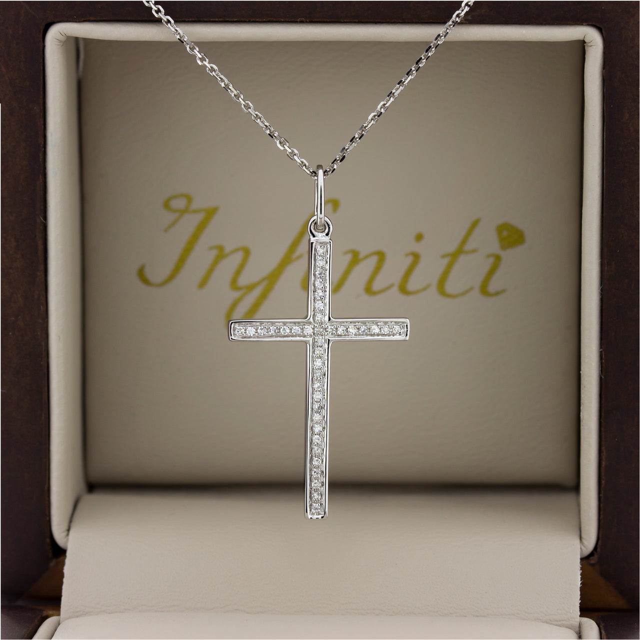 Gargantilla Blanco Oro 14k - Cruz con Diamantes de 11 Puntos Totales