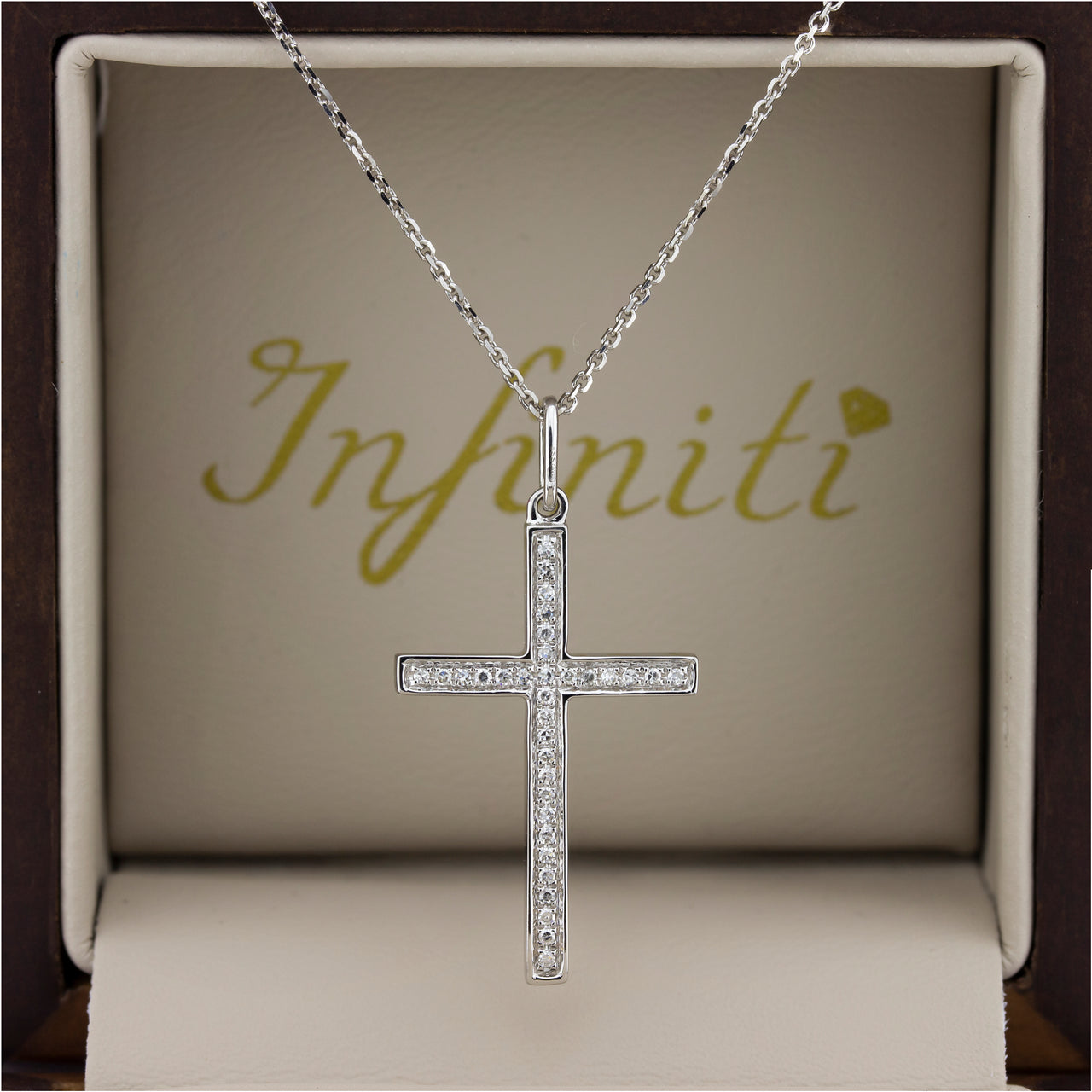 Gargantilla Blanco Oro 14k - Cruz con Diamantes de 9 Puntos Totales